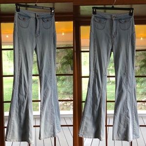 BDG super high waisted light wash bells